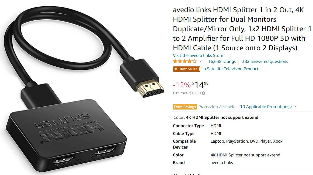 HDMI Splitter is required component of How to Connect Two Monitors to One Computer with One HDMI Port?
